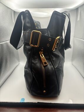 Vintage Marc Jacobs Soft Black Leather Hobo Shoulder Bag Gold Hardware Y2K